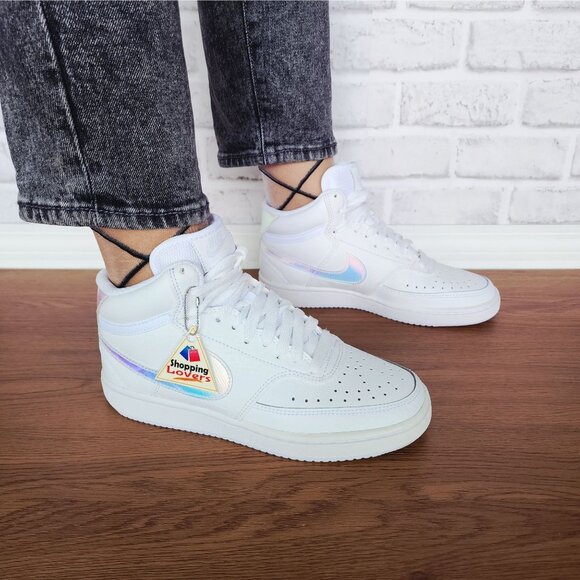 ❤️Nike Court Vision Mid Sz 6.5 Women's Shoes Sneaker White Iridescent FD0819-100 - Picture 3 of 14
